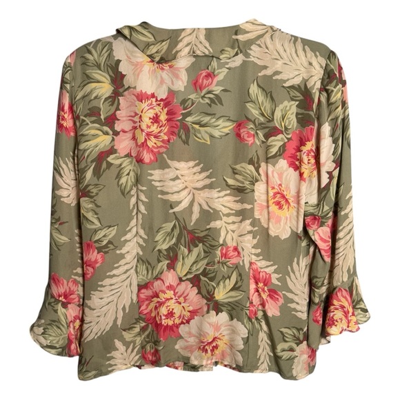 VTG Fairy Coquette 100% Silk Ruffle Blouse Size S P Sage Green Romantic Floral - Picture 2 of 16